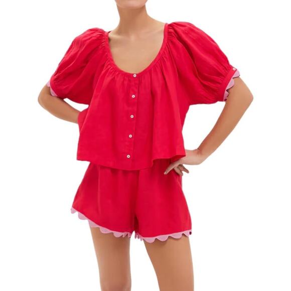 TUCKERNUCK Hibiscus Red Linen Tully Top Size M NWT Retail $128 Tuckernuck - Picture 4 of 5